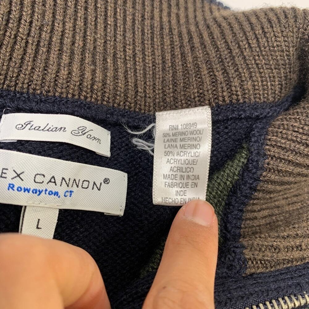 Alex Cannon Sweater Mens L Large Navy Wool Blend Italian Yarn Colorblock 1/4 Zip - Picture 5 of 9